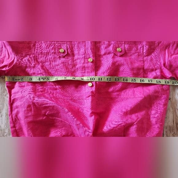Vintage Laura & Jayne Bright Pink Banded Bottom Blouse Size 6 Double Pocket - Picture 6 of 7